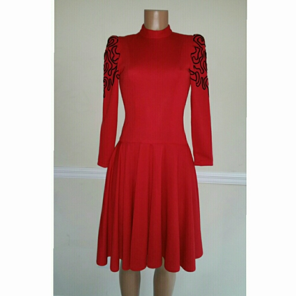 Vintage Skater Dress with Puff Shoulders